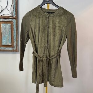 H by Halston Olive  faux suede Coat blazer with knit sleeves NWOT 14